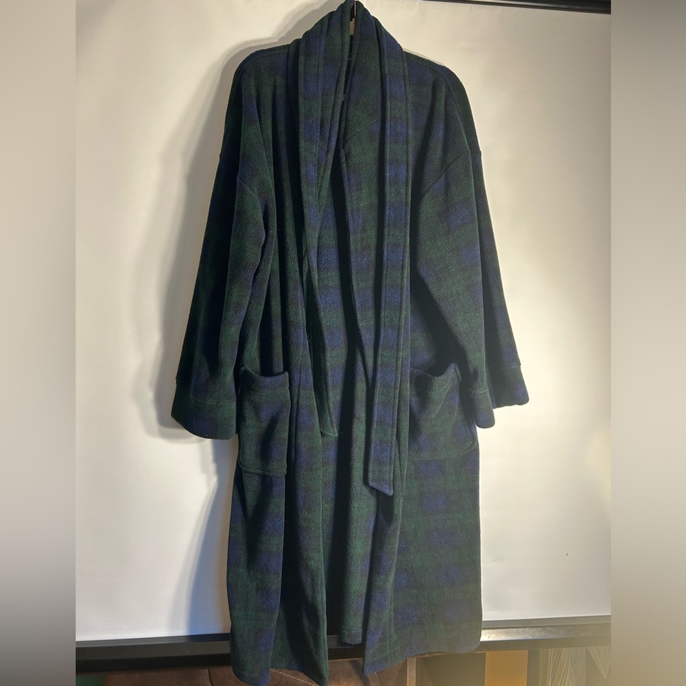 GOOD NIGHT ONE SIZE POLYESTER GREEN/NAVY PLAID ROBE WITH BELT & POCKETS UNISEX